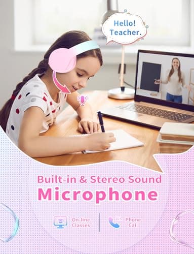 Bluetooth Kids Headphones,Wireless Kids Headphones Over Ear with Microphones,Stereo Sound ,10H Playtime,Foldable&Adjustable Children Headphones,Bluetooth 5.1 Headset for Adults School Travel (Pink) — view 4