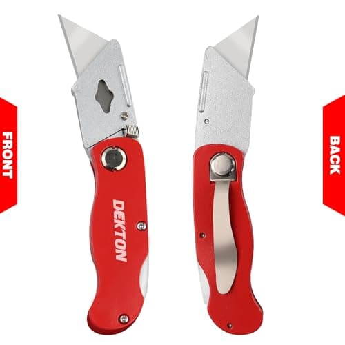 Dekton Folding Metal Tradesman Knife with Ergonomic Handle Rapid Blade Change Zinc Alloy Body Belt Clip and Folding Lock Includes Spare Blades for Vinyl Rubber Plastics and Carpet — view 4