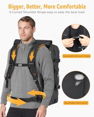 Ponhog Travel Backpack for Men - 50L Convertible Duffle Bag with Shoe Compartment, Carry On Laptop Backpack with USB Charging Port, Hiking Backpack Gym Daypack Water Resistant Rucksack,Black — view 3