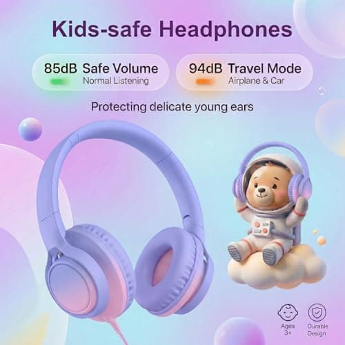 Zollexa Kids Over-Ear Headphones, 85/94dB, Mic, USB-C Adapter, Pink — view 3
