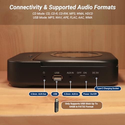August SE15 Rechargeable Portable Bluetooth 5.3 CD Player with Earphones — view 5