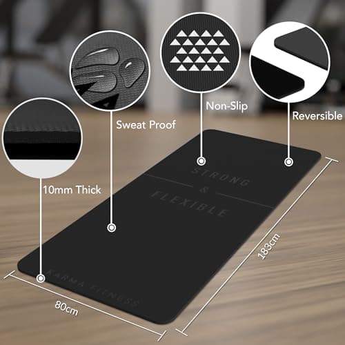 Large Exercise Mat - 10mm Extra Thick Yoga Mat & Workout Mat, 183cm x 80cm — view 5
