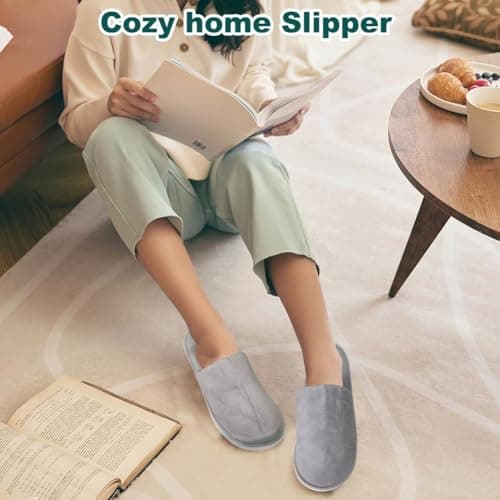 Portable Travel Slippers - Soft Coral Velvet With Thick 7mm Anti-Slip Soles for Hotel, Spa, Bathroom, Home - Reusable for Men and Women (Adult, Grey) — view 2