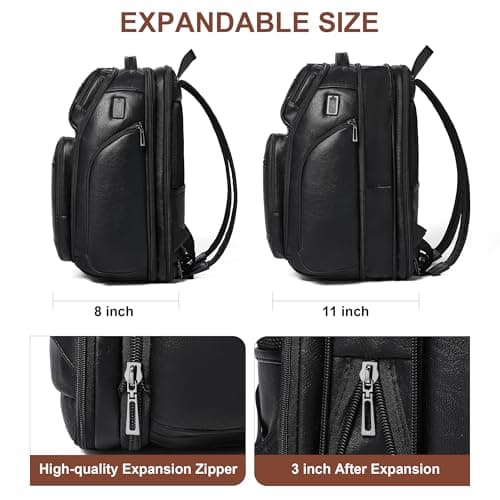 tiamyi Vegan Leather Backpack, 40L Expandable Carry On, TSA Travel Backpack for Men and Women, Fits 17.0 Inch Notebook with Luggage Strap and USB Port, Black — view 4