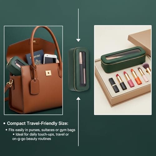 Portable Makeup Brush Bag Waterproof Leather Clear Cosmetic Case, Silm Toiletry Organizer for Brushes & Essentials (Green, 7.5x2.4x2.4 Inch) — view 6
