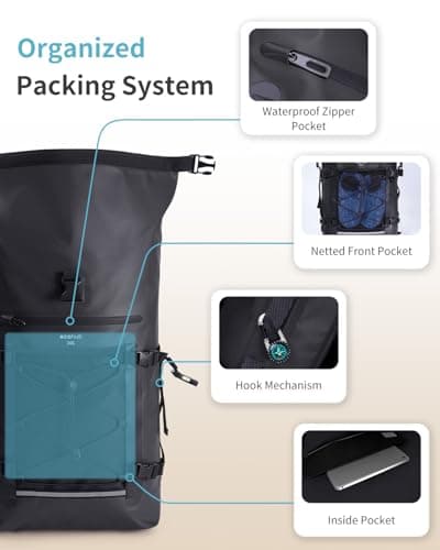ECOHUB Waterproof Dry Bag Backpack, Roll Top Closure Heavy Duty Waterproof Backpack, Dry Bag Rucksack with IPX8 Waterproof Phone Case for Hiking, Kayaking, Boating, Camping, Fishing, 30L-Black — view 3