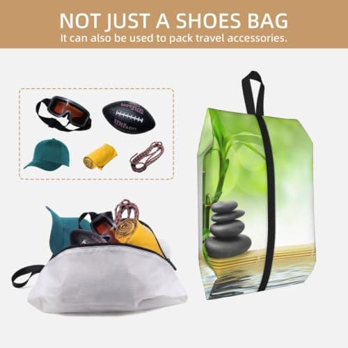 Stone Bamboo Print Waterproof Shoe Bag Travel Bag with Carry Strap Storage Bag Versatile Cosmetic Bag-2pcs — view 5