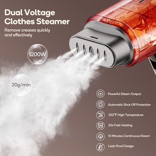 Newbealer Dual Voltage Travel Clothes Steamer, Brown — view 2