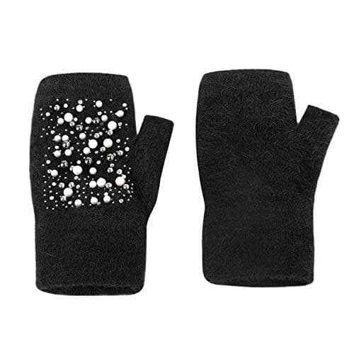 Women Ladies Beads Knitted Gloves Winter Warm Short School Writing Reading Travel Cycling Fingerless Gloves — view 4