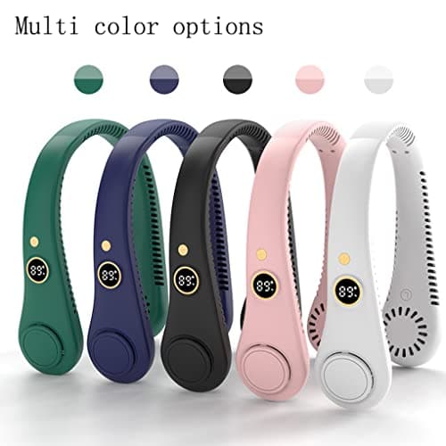 Uotory 360° LED Digital Display Portable Neck Fan, USB Wearable Fan 5 Wind Speeds Hanging Leaf Less Portable Outdoor Hanging Neck Lazy Fan (green) (WWJ-614-4) — view 4