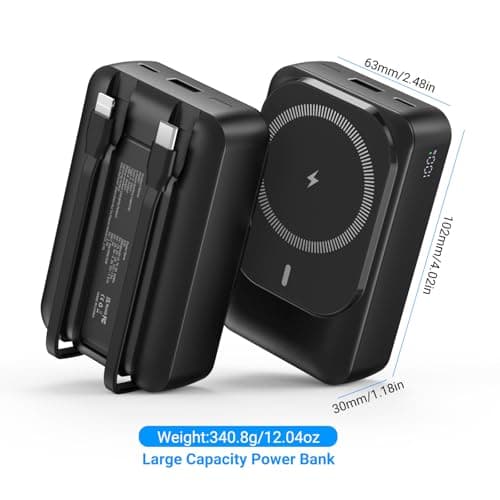 Magnetic Wireless Power Bank 26800mAh, PD 22.5W Type-C Fast Charging Portable Charger 5 Outputs, Battery Pack for Magsafe Built in Cables with Stand LED Display for iPhone Air 17/16/15/14/13/12-Black — view 5