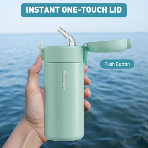 Exllena 300ml Small Water Bottle with One-Touch Soft Straw Lid, Double-Wall Vacuum Insulated Small Flask for Hot&Cold Drinks–Leak-Proof, Mini Water Bottle for Handbag, Yoga, Sport(Mint) — view 4