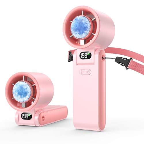Fanseesy Portable Handheld Turbo Fan with Ice Cooler, 199 Speed Personal Fan,5500mAh Rechargeable,20H Cooling Time,20000 RPM Powerful Silent Motor, Summer Essential for Travel/Outdoor/Office,Pink