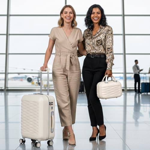 Tavoxda Suitcase Sets of 2 Piece Small Carry On Luggage 20 Inch Cabin Case with Beauty Case Lightweight ABS+PC Hard Shell Travel Suitcase with Spinner Wheels, Beige — view 2