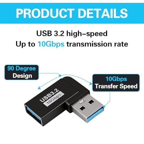 JXRSKJ 8pcs USB 3.0 90 Degree Angle Adapters with Side and Vertical Bend for PC Laptop Data Transmission — view 3