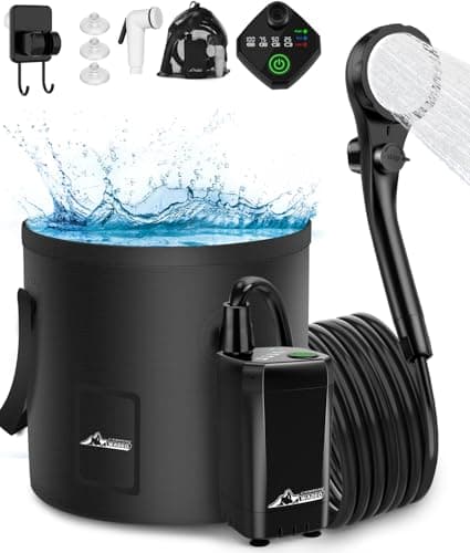 WADEO Portable Camping Shower, [20L Collapsible Bucket] [3000mAh] Rechargeable Battery Shower Pump, Outdoor Shower Kit for Beach, Pet, Travel, Car