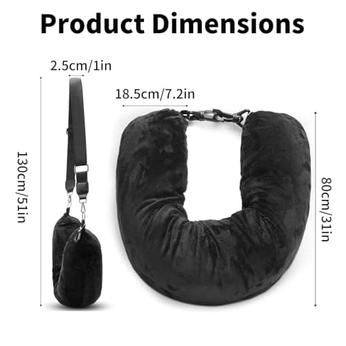 Rayakt Stuffable Neck Pillow for Travel, 80 * 18.5cm Adjustable Travel Neck Pillows, Ultra-Soft Washable Pillow with Storage Bag, Fillable with Clothes for Plane, Train & Car Essentials (Black) — view 2