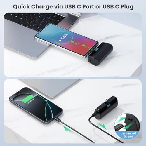 Mini Power Bank 5200mAh for iPhone 15/16,[2025 Upgraded] PD USB C Fast charging portable charger, Compact LCD Display Battery Pack Compatible with iPhone 16/16 Pro Max/15 Series,Galaxy,Android etc — view 5
