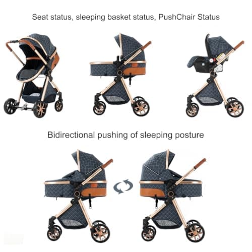 Magic ZC 3 in 1 Pushchair Pram Travel System, Baby Stroller 3 in 1 with Reversible Two Pushing Modes, Newborn Infant Carriage One-Click Folding, Toddler Buggy Aluminum Frame (V9 Blue) — view 5