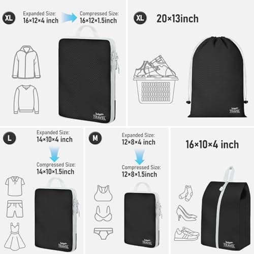 Compression Packing Cubes for Travel, Travel Essentials Luggage Organizer bags for Suitcase, Durable Compression Travel Packing Cubes for Carry on Backpack — view 3