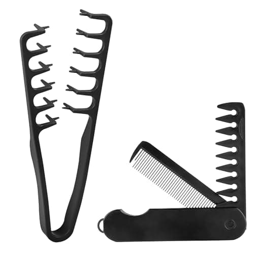 Texture Comb, 2 PCS Wide Tooth Comb with Texture & Folding Pocket Comb Set, Roots Volume Styling Tool for Men Boys, Portable Fine Tooth & Wide Tooth Travel Combs for Curly Hair Beard Grooming Combing