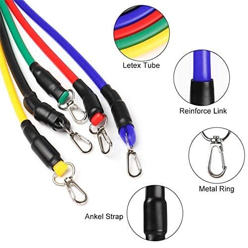 Nature Therapy Home Fitness Accessory Resistance Tube Resistant Bands Set (11 PCS) With Carrying Bag Muscle Building Strength Training Yoga Pull Rope Home Gym Equipment — view 4