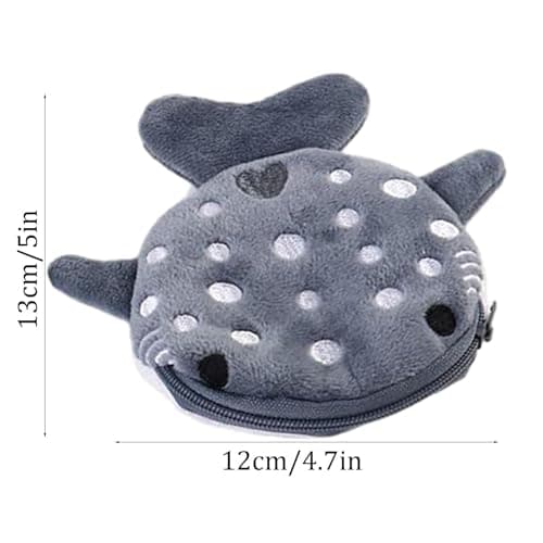 Whale Money Pouch Plush Cartoon Embroidery Pattern Zipper Key Card — view 6