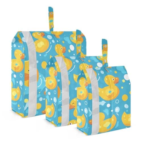 Yellow Rubber Ducks on Blue 3 Set Travel Packing Cubes For Suitcases Waterproof Travel Space Saver Bags Storage Bag Baby Clothes Storage
