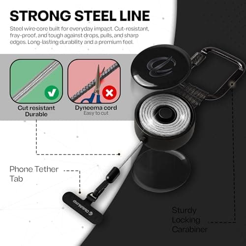 ClutchLoop Anti-Theft Phone Tether - Universal Adhesive Anchor, Retractable Steel Line, Phone Lanyard with Locking Carabiner - Phone Holder for Hiking, Skiing, Fishing, Travel & Outdoor Activities — view 2