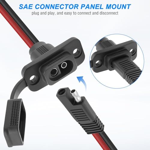 MEIRIYFA SAE Quick Connector Harness Adapter Male Plug to Female Socket Cable, 12AWG SAE Extension Cord Power Sidewall Port Weatherproof for Solar Generator Battery Charger (2Pack, 0.3M) — view 3