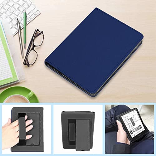 TOKILO Case for 6" eBook Reader, Lightweight Premium PU Leather Case with Auto Sleep Wake Hand Strap Foldable Stand, U Compatible with iPad/Sony 6inch e-Reader, Navy Blue — view 5