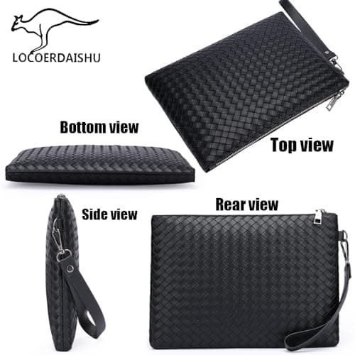 LOCOERDAISHU Men's Leather Clutch Bag Large Capacity Bags Phone Bag & Passport Wallet, Business Handbag with Wrist Strap, Multiple Card Slots for Travel Office Casual (Black) — view 5
