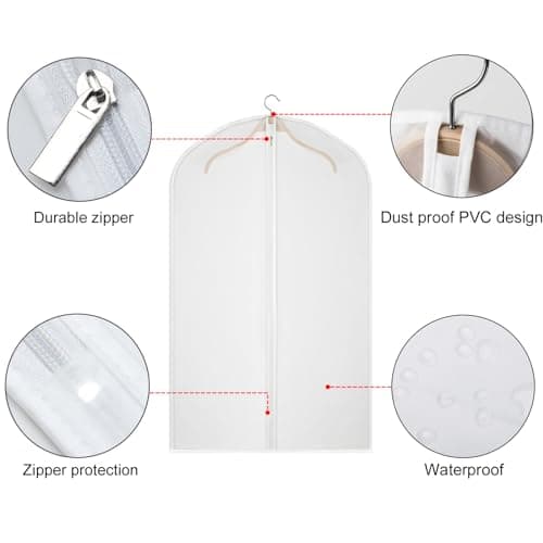 Univivi Suit Bags for Men, 20 Pack Travel Garment Bags, Breathable Clothes Covers Protector Bags, Transparent Waterproof Dustproof Moth Proof Dresses Storage Bag for Wardrobe Storage (60cm x 101cm) — view 3
