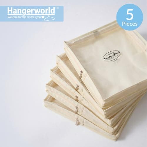 HANGERWORLD Pack of 5 Cream Breathable Cashmere Jumper Clothing Storage Pouch Bag with Clear Front — view 4