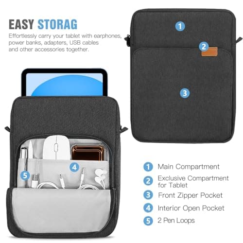 TiMOVO 9-11" Tablet Sleeve Bag Carrying Case with Strap, Black & Grey — view 3