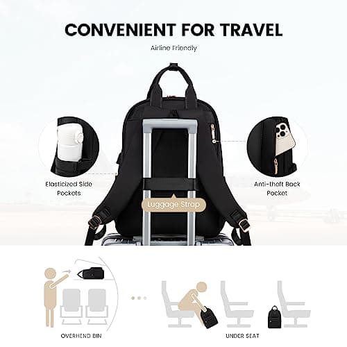 LOVEVOOK Backpack Womens, 15.6 inch Laptop Rucksack Bag for Women, Waterproof Ladies Backpacks Large School Bags with USB Port, Fashion Daypacks Back Pack for Uni College Work Travel, Black — view 5
