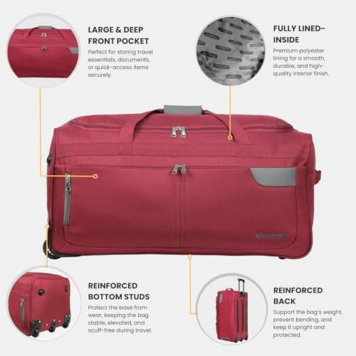 Rocklands® Lightweight Luggage Rolling Holdall Suitcase Wheeled Duffle Bag Cargo Sport Travel Bag RL501 (Burgundy, Large - 32" (H84 x L42 x W40 cm)) — view 3