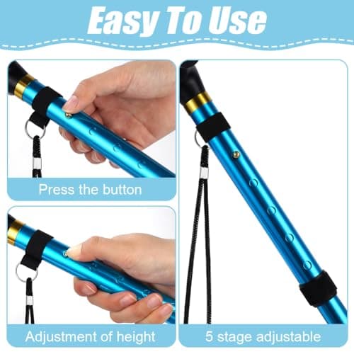 Flintronic Walking Stick, Folding Walking Stick, Adjustable Folding Walking Sticks, Collapsible Lightweight Flexible Stick, Comfortable Grip Durable Mobility Aid for Men Women, Lake Blue — view 4
