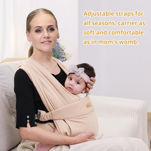 CUBY Half Buckle Baby Wrap Carrier for Newborn, Ergonomic Butterfly Back Shape Baby Sling Carrier, Kangaroo Front & Backpack with Head Cover, for Toddler & Newborn, Up to 35LBS, Apricot — view 4