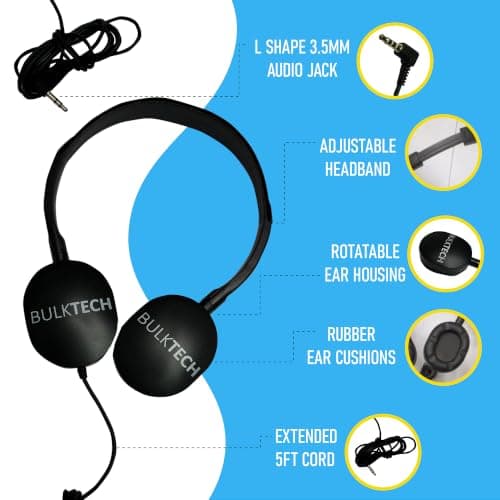 10 Pack Bulk Wired On-Ear Rubber Headphones with 3.5mm Connector, Multi — view 5