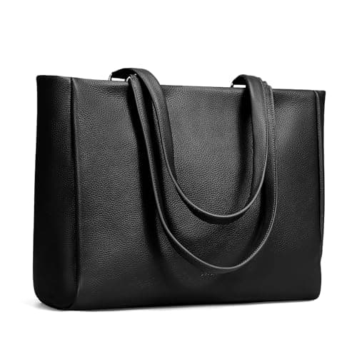 befen Genuine Leather Work Laptop Tote Bag for Women Ladies Totes Shoulder Purses Satchel Handbag with 15" Compartment, Black, M