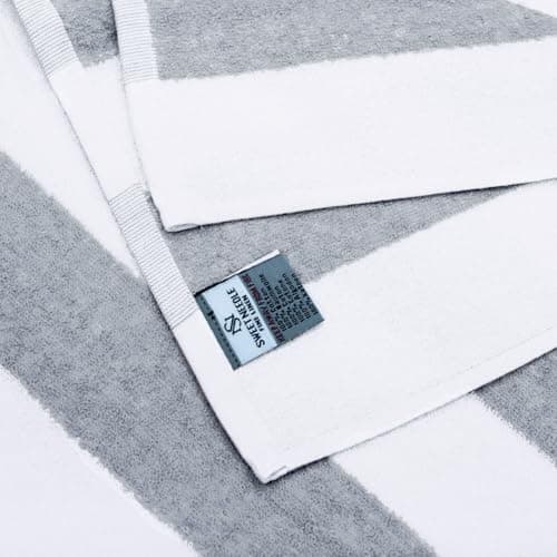 SweetNeedle Beach Towels for Adults Pack of 2 - Silver-White Cabana Striped Classic - 100% Cotton Terry Ringspun Pool Towel, Quick Dry, Super Absorbent Swimming large towel, 100x150 cm — view 6