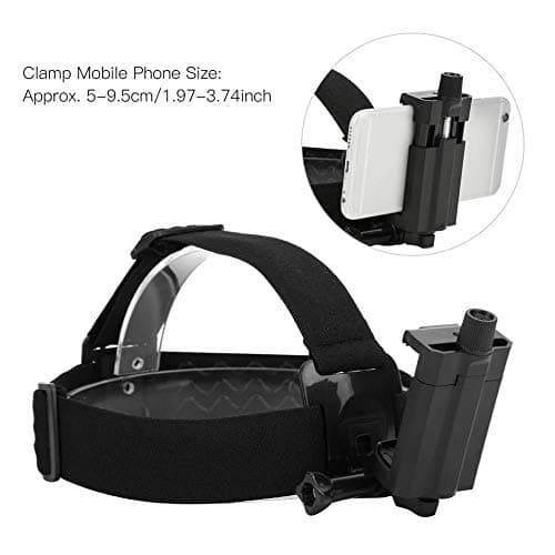 Adjustable Head Mounted Mobile Phone Holder, First-Person View Video Outdoor Live Shooting Bracket with Clip Plastic Black Elastic Head Harness Strap Action Camera Headband Mount — view 5