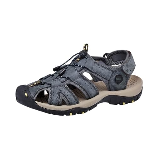 Hixingo Men's Sandals Closed Toe Wide Fit Size 5-13 UK, Leather Sandals for Men Summer Beach Slippers with Adjustable Drawstring Lightweight Non-Slip Sole for Walking Holiday (Blue,8)