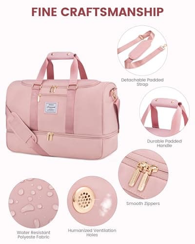 LOVEVOOK Travel Hospital Bag for Women, 50L Large Weekend Overnight Holdall Duffle With Toiletry Bag, Shoe Compartment & Wet Pocket, Waterproof Gym Yoga for Sports Flight, Pink — view 4