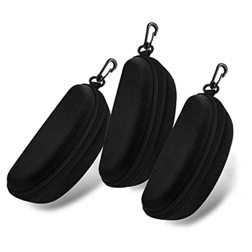 3pcs Zipper Hard Shell Sunglasses Case and Eyeglasses Case Portable Travel Glasses Case with Plastic Hook, Black, One Size