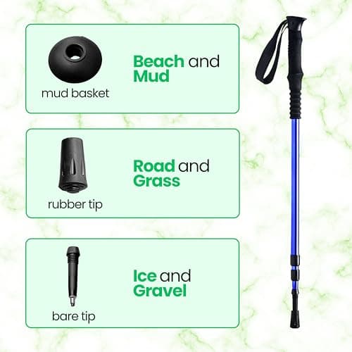 ADEPTNA 1 Pair Premium Telescopic Hiking Poles - Lightweight and Durable Aluminium Alloy Construction for Ultimate Outdoor Performance or general walking - Adjustable Height 65cm - 135cm — view 3
