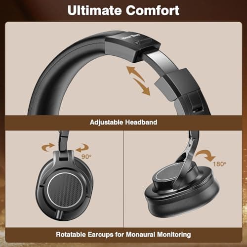 New Bee Headphones Over Ear, Wired Headphones with 50mm Drivers, Black — view 6