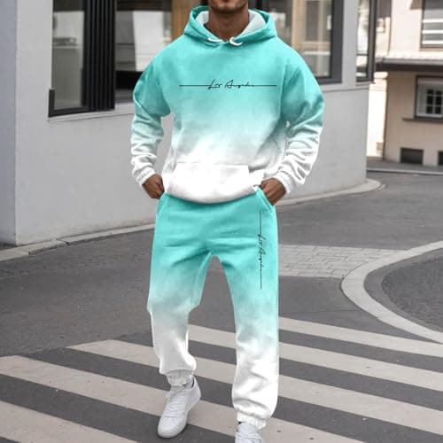 Tracksuit Men Set Two-Piece Casual Long-Sleeve Sportswear Suit Sweatshirt Mens Track Suits for Men's with Hoodie Jumper Jogging Bottoms Sets Sports Activewear Travel Light Green 3XL — view 3