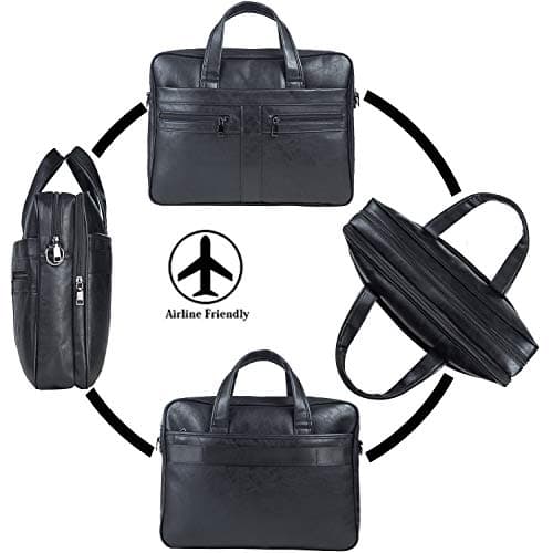 seyfocnia Men's Business Travel Briefcase Leather Messenger Bags Laptop Bag 17.3 inch Work Computer Bag Handmade Satchel Bag (Black) — view 5